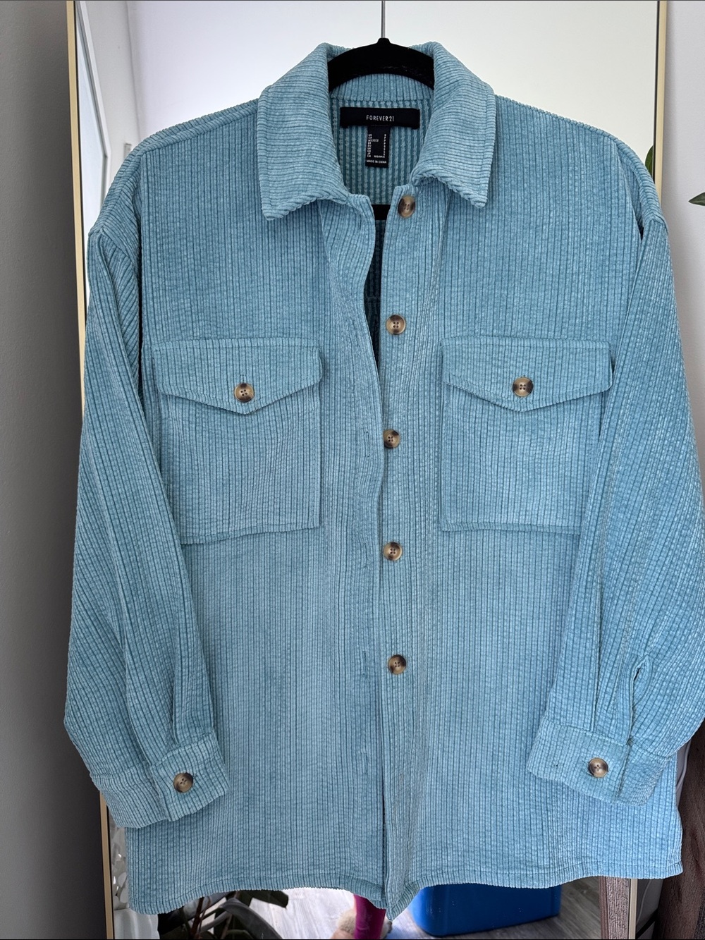 Forever 21 Dusty Blue Ribbed Button-Up Shacket